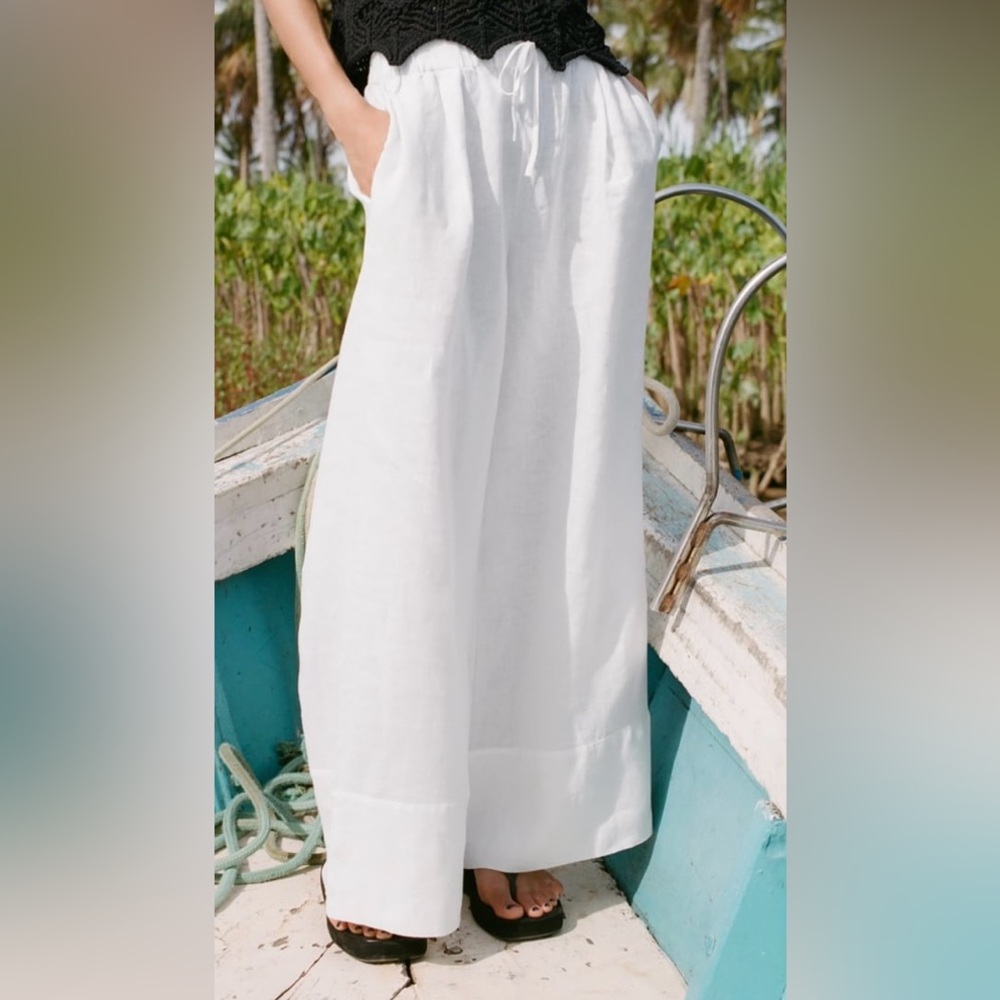 White Linen Palazzo Pants